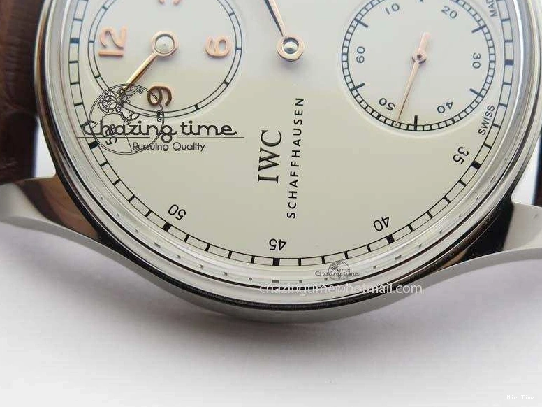 MIROTIME 0427 Sustainable Portuguese IW5444 SS White Dial RG Numbers On Brown Leather Strap A 7256